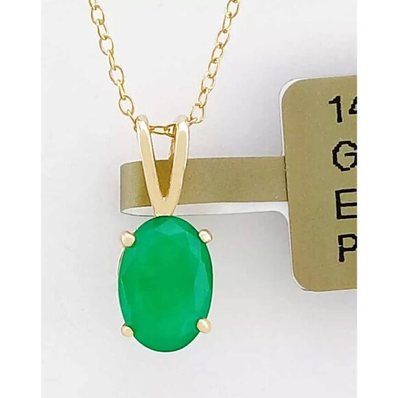 Genuine 0.98 Cts Emerald Pendant 14k Yellow Gold